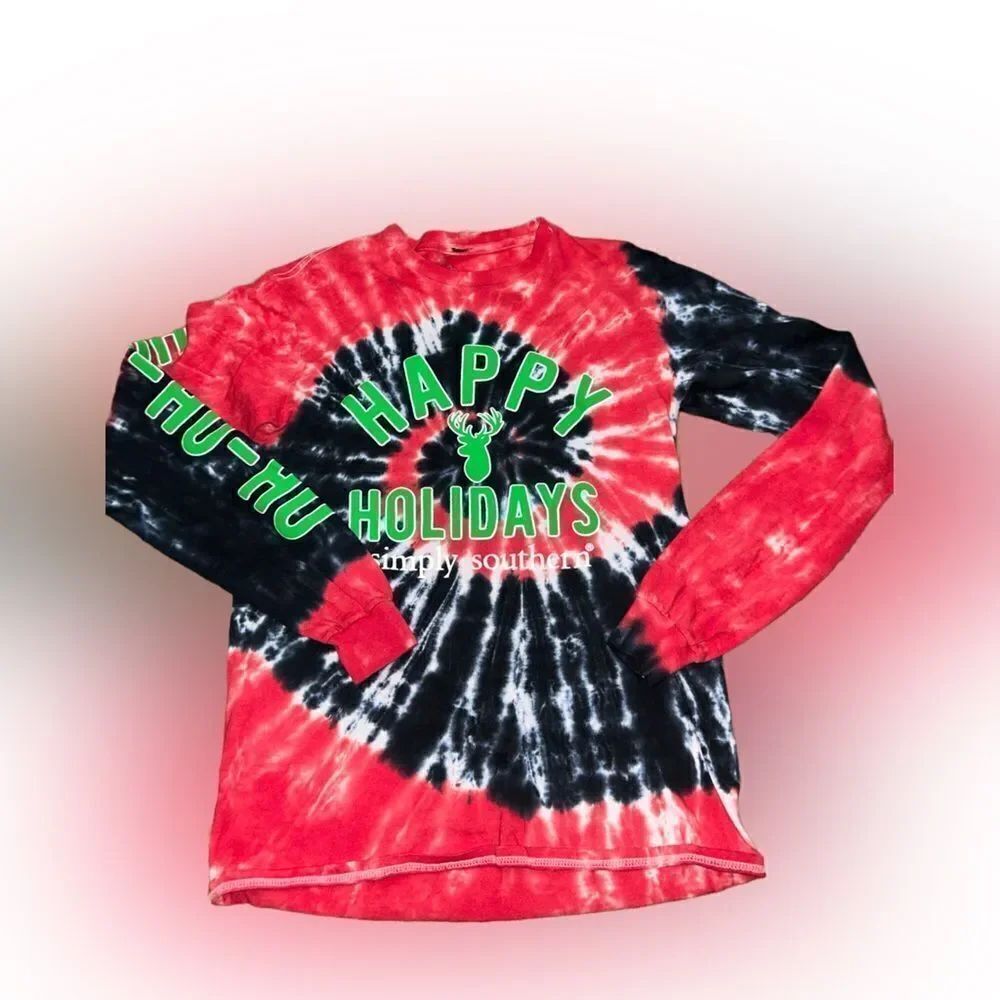Simply Southern Christmas Happy Holidays Santa and Snowman Tie-Dye Tshirt